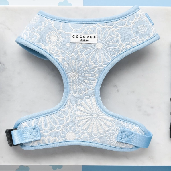 Cocopup London - LUXE Adjustable Neck Harness - Baby Blue Flower